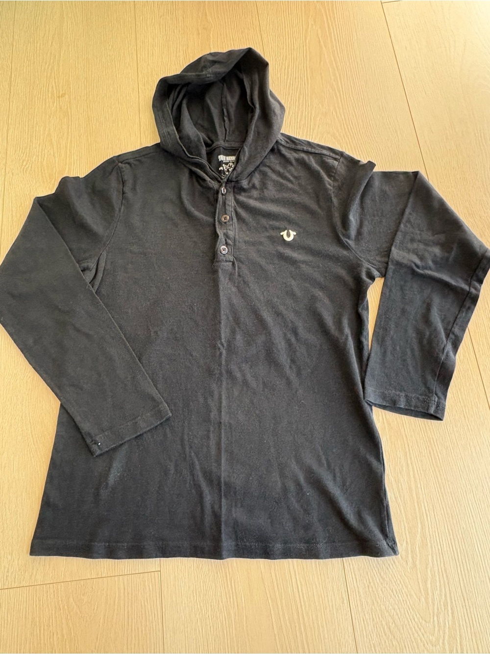 True Religion Black Hooded Henley Long-Sleeve Shirt